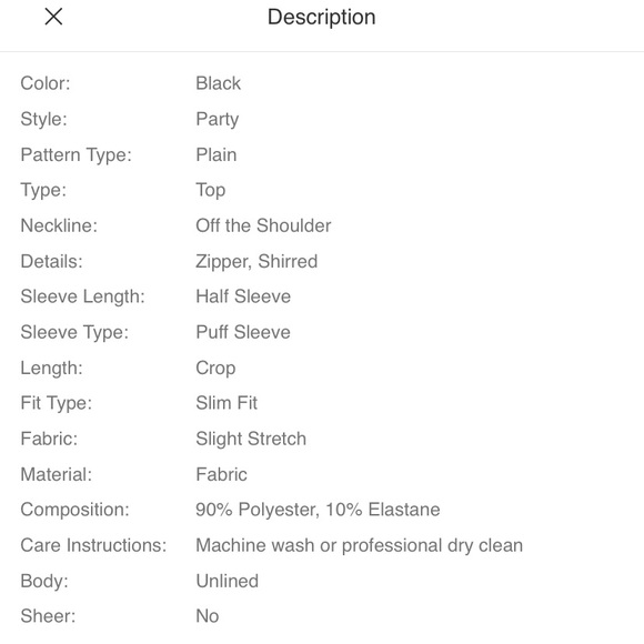 Off shoulder puff sleeve black crop top, medium - Picture 5 of 8